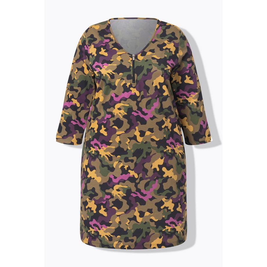 Ulla Popken Longshirt A-Linie V-Ausschnitt 3/4-Arm mit Zipper  