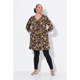 Ulla Popken T-shirt long A-Line Col V Manches 3/4 avec Fermeture Éclair  