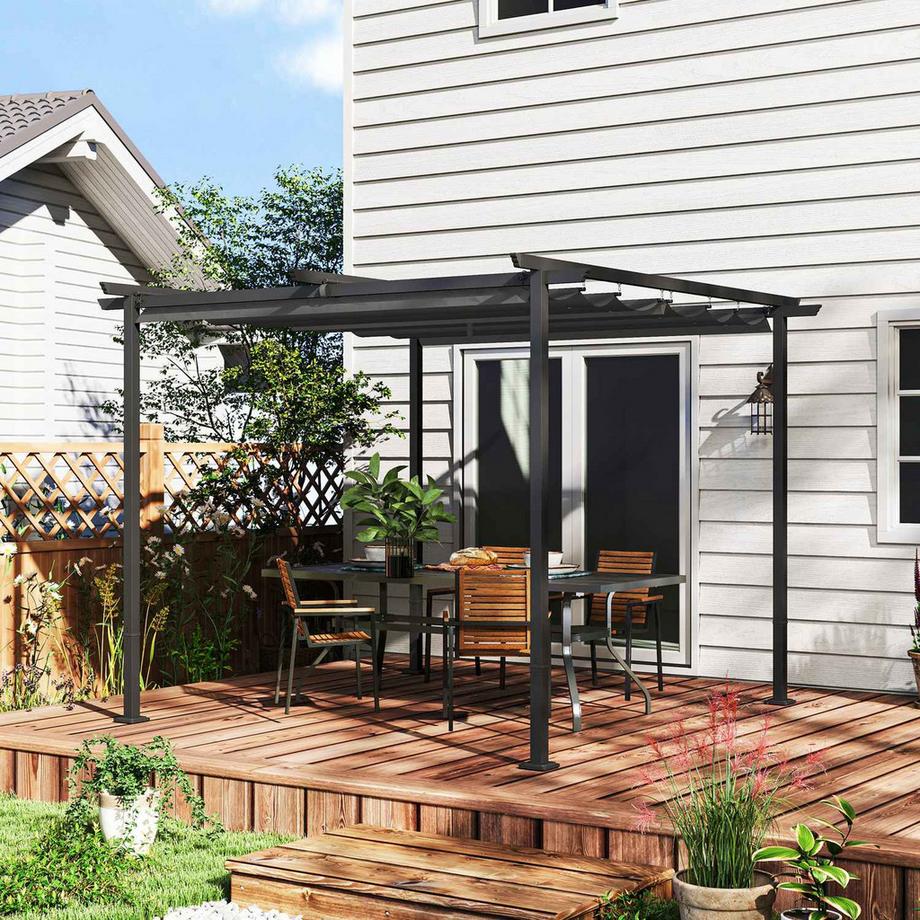 Northio Pergola 3x3m Garten Pavillon Terrassendachung aus Metall, Gartenpavillon mit Verstellbares Dach, UV Schutz 30+ Freistehender Sonnenschutz für Terrasse und Garten, Dunkelgrau Aosom  