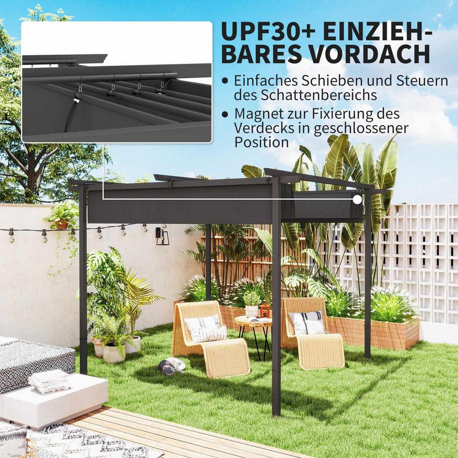 Northio Pergola 3x3m Garten Pavillon Terrassendachung aus Metall, Gartenpavillon mit Verstellbares Dach, UV Schutz 30+ Freistehender Sonnenschutz für Terrasse und Garten, Dunkelgrau Aosom  