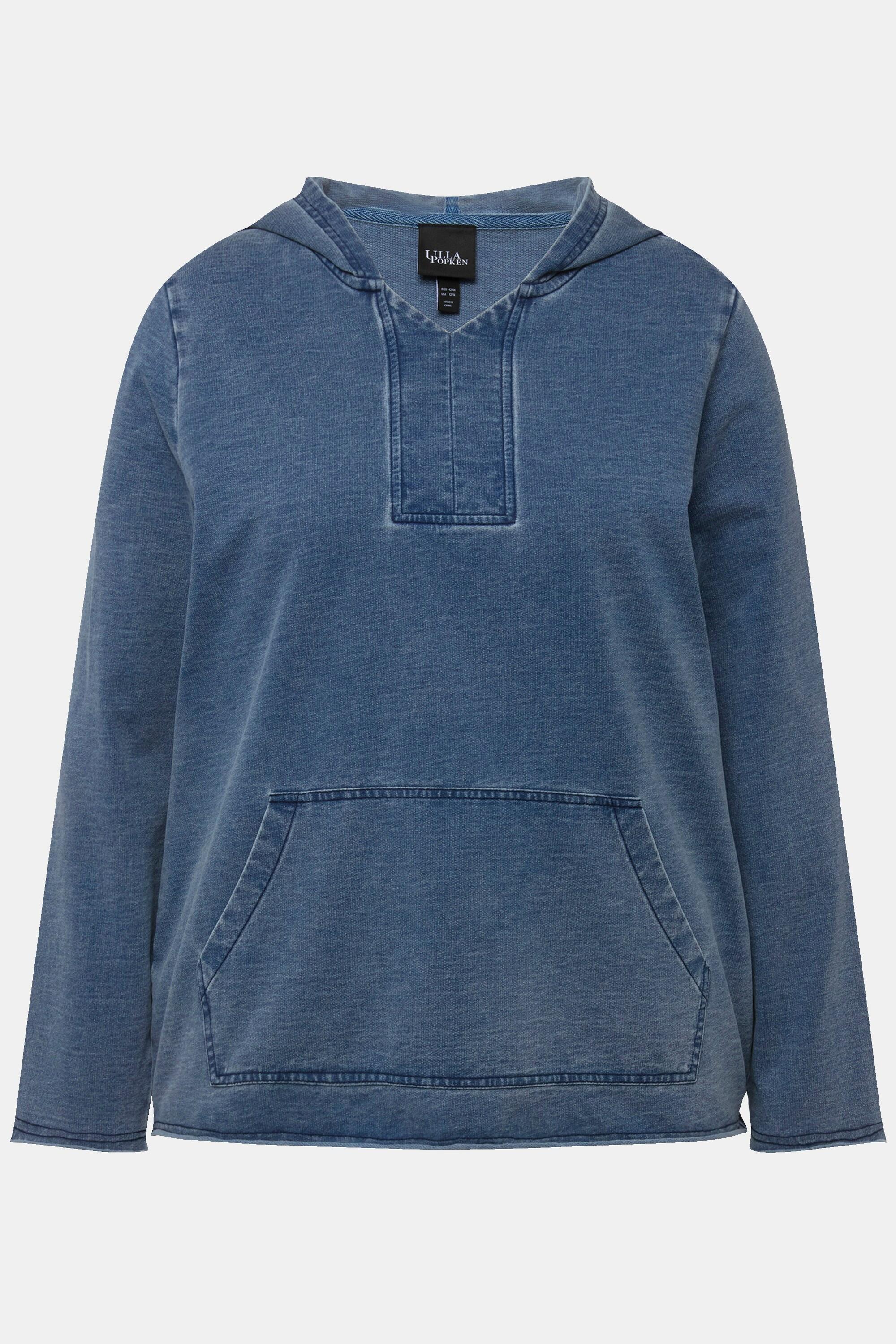 Ulla Popken Maglia con Cappuccio Orli Non Rifiniti Maniche Lunghe Tasca a Marsupio  