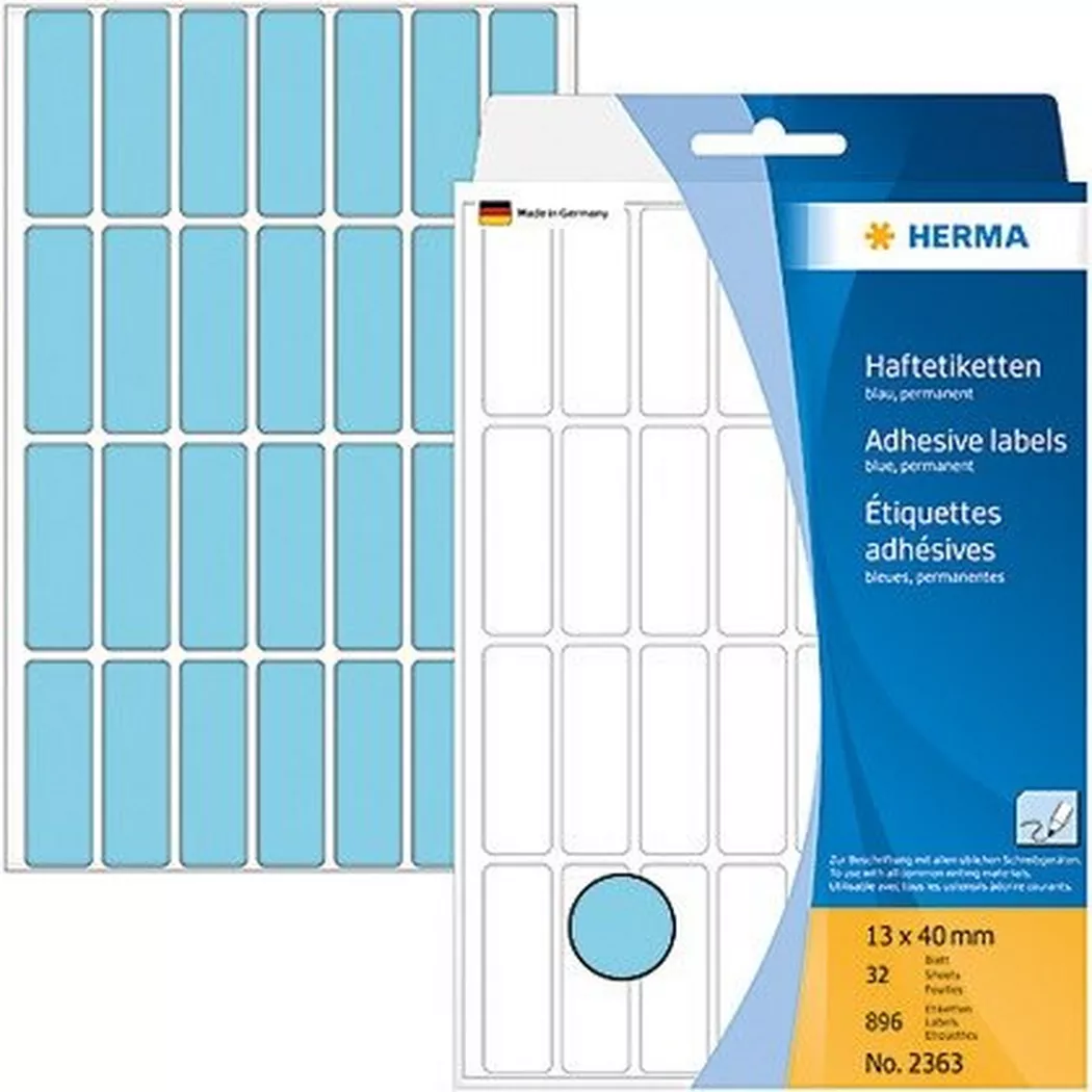 HERMA – Etiketten 13×40mm 2363 blau 896 Stück, One Size
