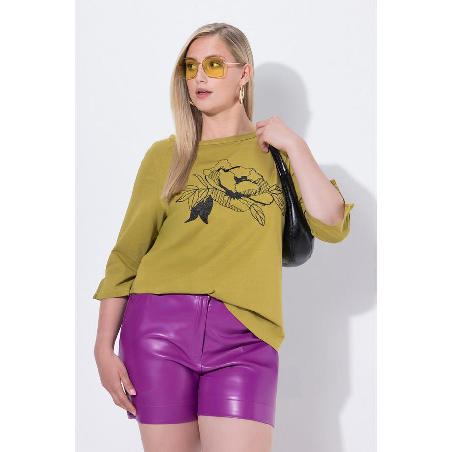 Ulla Popken T-shirt floral encolure bateau manches longues  