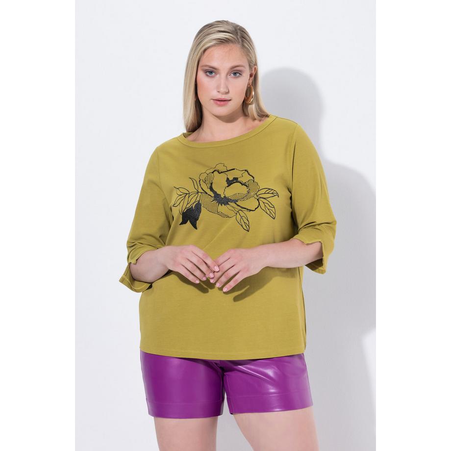 Ulla Popken T-shirt floral encolure bateau manches longues  