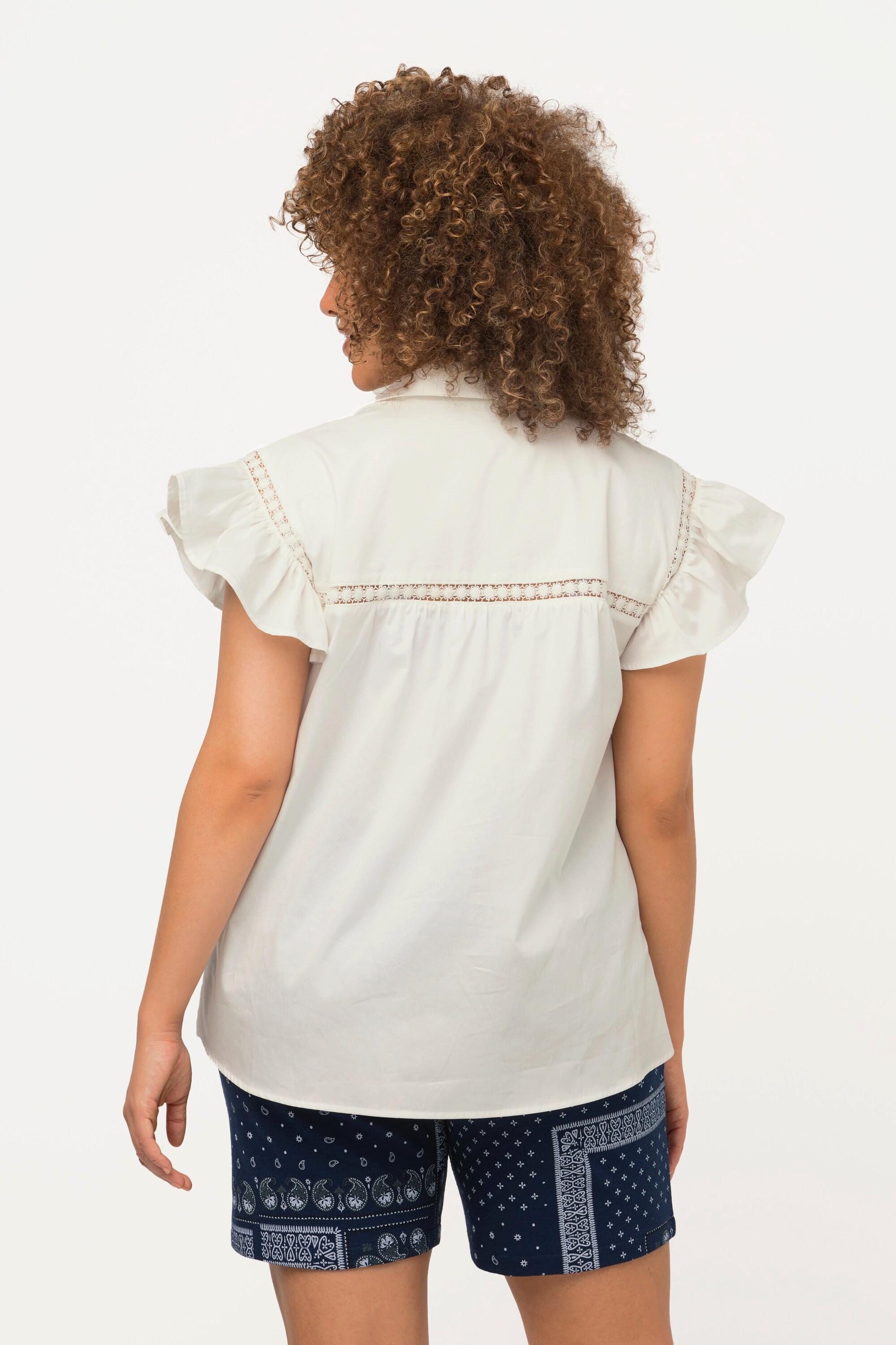 Ulla Popken  Blusa con passamano, collo da camicia e mezze maniche ad aletta 