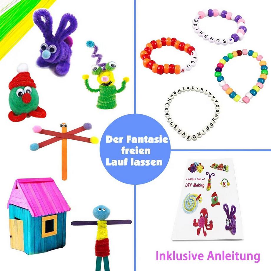 Activity-board  2000 Stück Bastelset Kinder DIY Kunsthandwerk Bastelbedarf zum Basteln Pfeifenreiniger Glupschaugen Perlen kreativ 