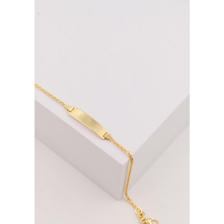 MUAU Schmuck  Bracelet Bébé palmier or jaune 375, 14cm plaque de gravure 1,6cm 