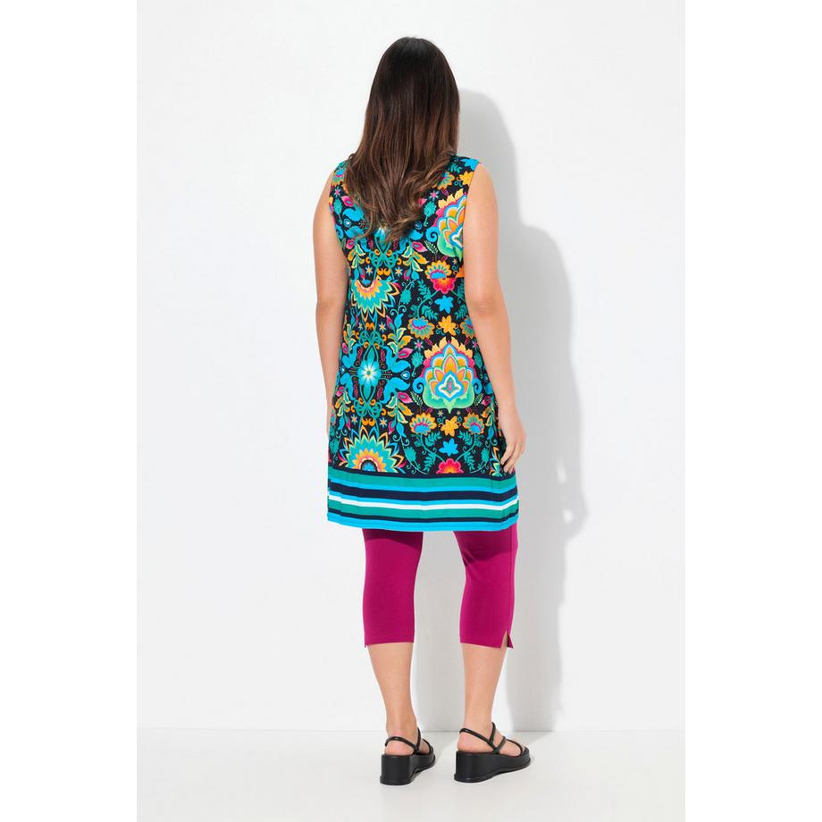 Ulla Popken Robe Mini Jersey Imprimé Floral Décolleté Rond Ligne A Sans Manches  