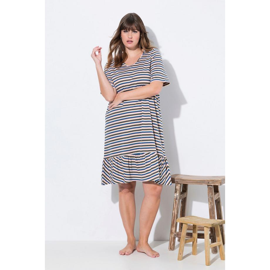 Ulla Popken Gestreiftes V-Ausschnitt Halbarm Nachthemd  