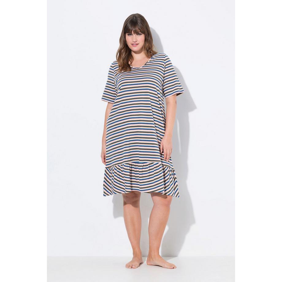 Ulla Popken Gestreiftes V-Ausschnitt Halbarm Nachthemd  