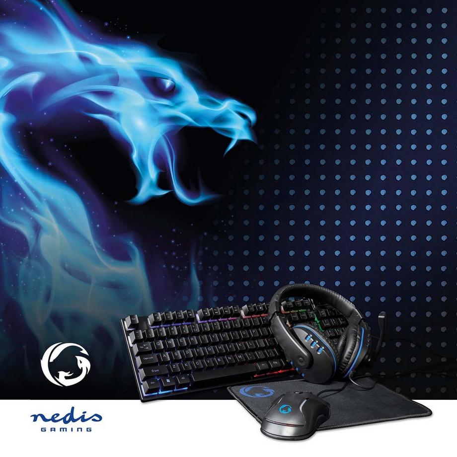 Nedis  Gaming Combo Kit | 5-in-1 | Tastatur, Headset, Maus & Mauspad | Schwarz | QWERTY | US Layout 