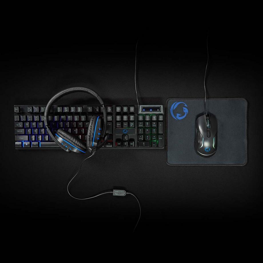 Nedis  Gaming Combo Kit | 5-in-1 | Tastatur, Headset, Maus & Mauspad | Schwarz | QWERTY | US Layout 