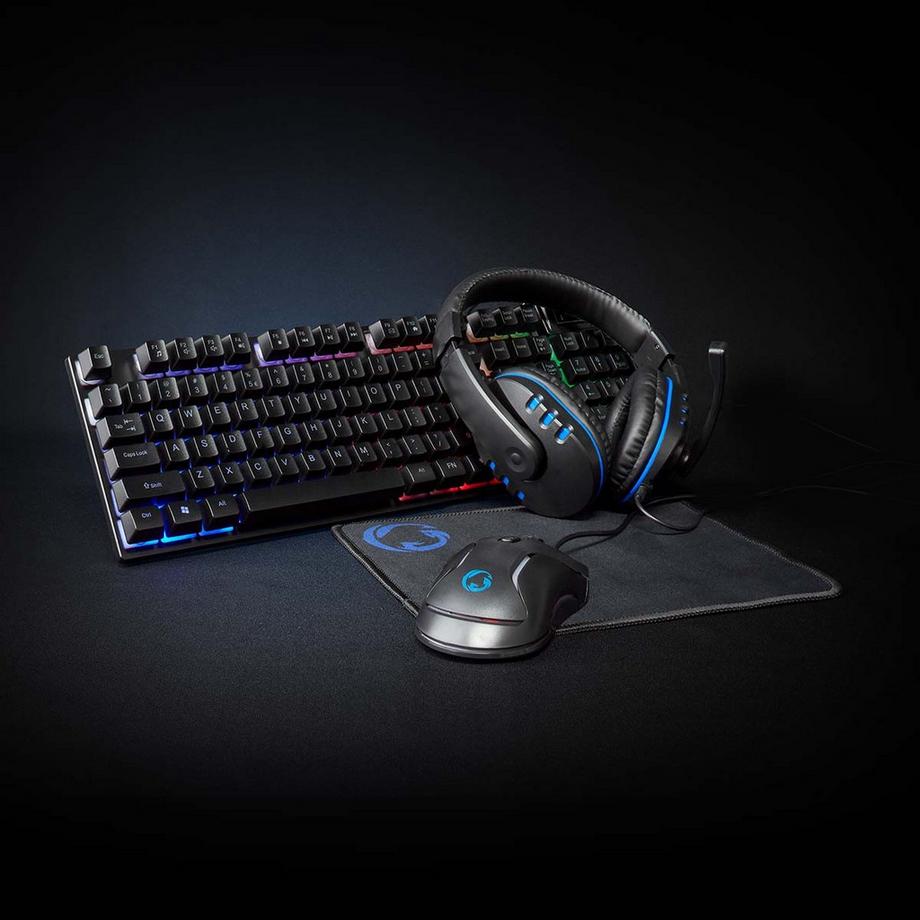 Nedis  Gaming Combo Kit | 5-in-1 | Tastatur, Headset, Maus & Mauspad | Schwarz | QWERTY | US Layout 