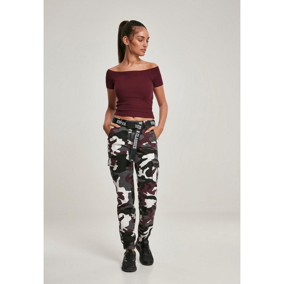 URBAN CLASSICS Crop Top a costine con spalle scoperte  