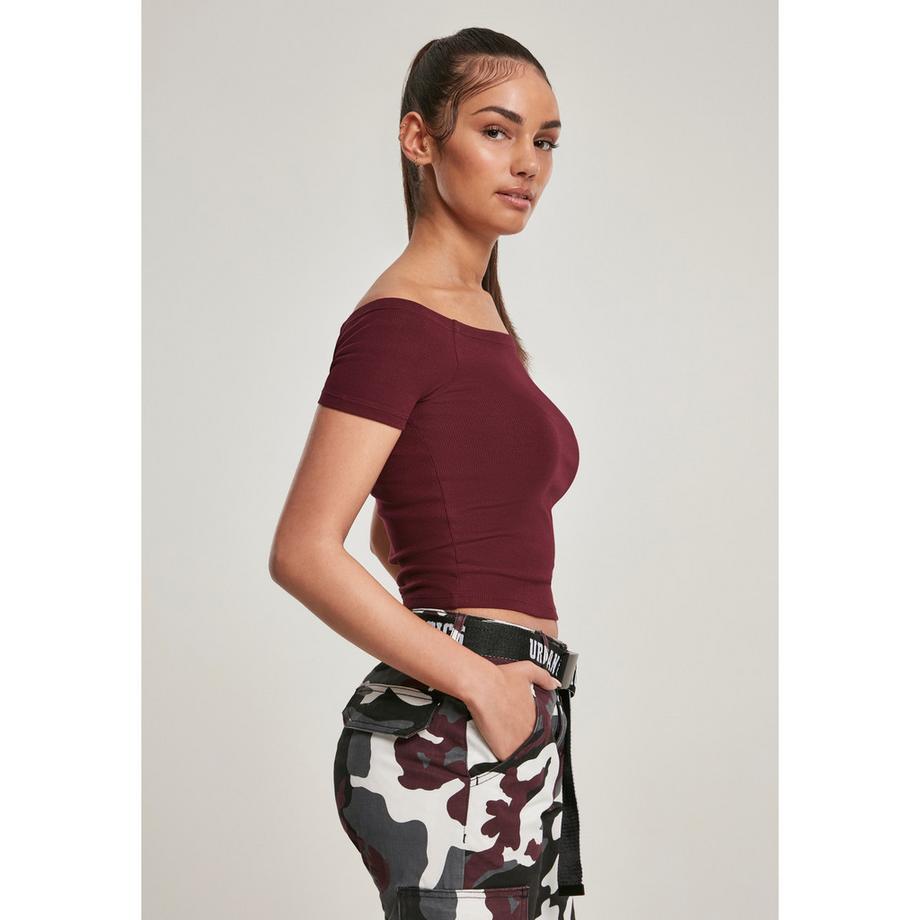 URBAN CLASSICS Crop Top a costine con spalle scoperte  