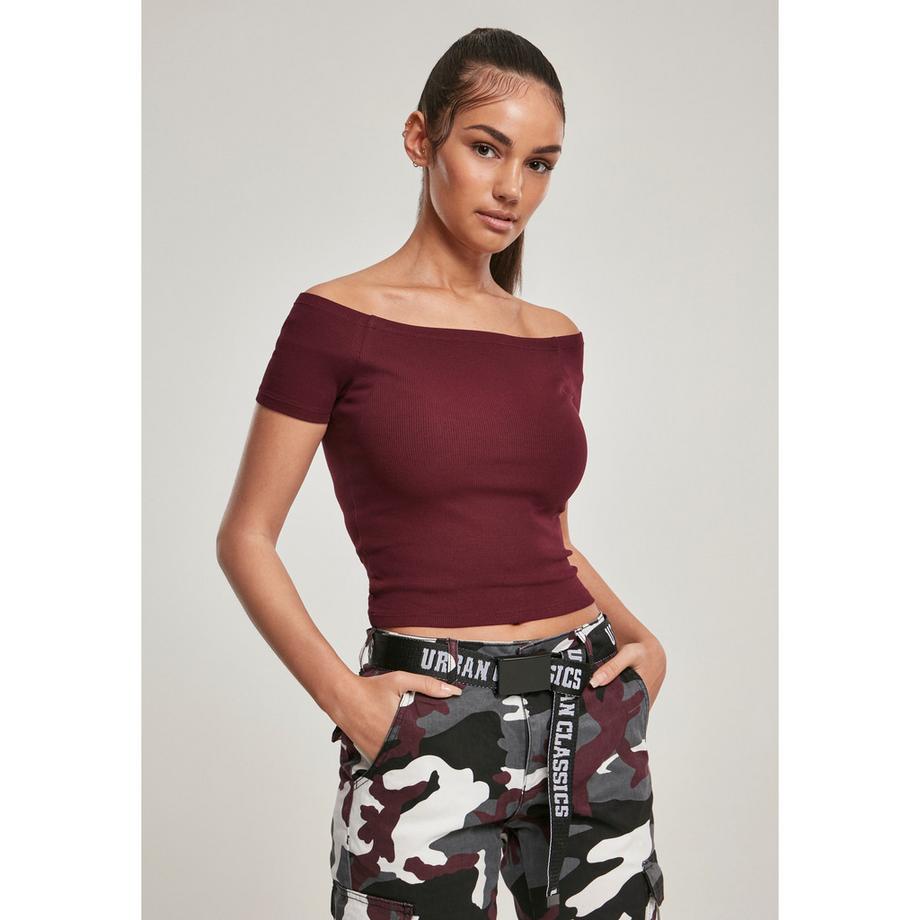 URBAN CLASSICS Crop Top a costine con spalle scoperte  