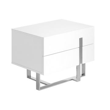 Table de chevet bois blanc et acier chromé