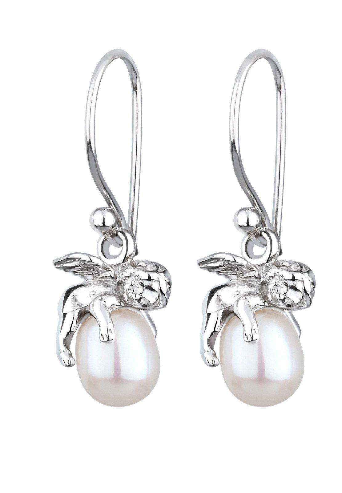 Elli  Boucles d'Oreilles Pendentif Ange Gardien Avec Perle D'eau Douce 