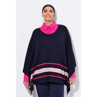 Ulla Popken Strick Cape Streifen Oversized Rundhals Langarm  