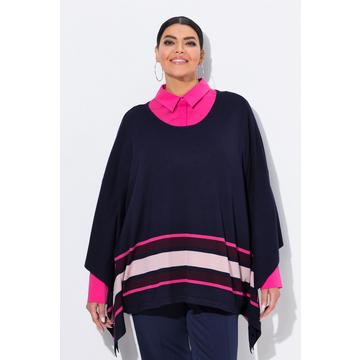 Strick-Cape, Streifen, Oversized, Rundhals, Langarm