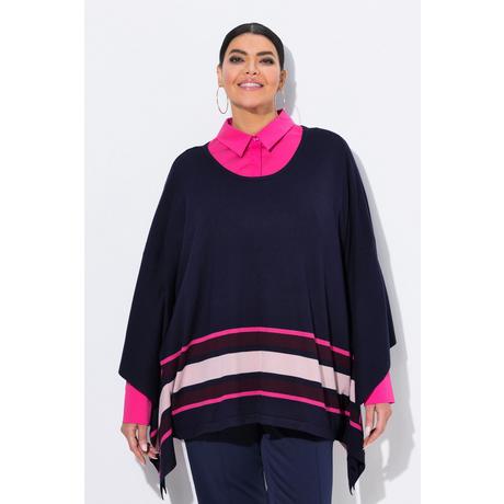 Ulla Popken Strick Cape Streifen Oversized Rundhals Langarm  