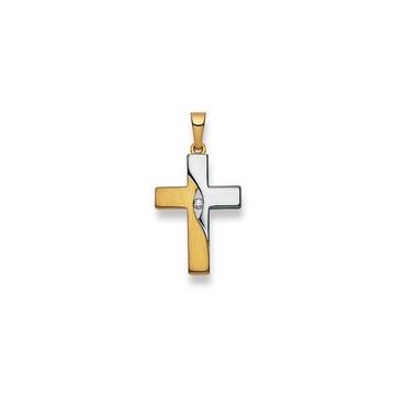 Anhänger Kreuz Bicolor Gelb-/Weissgold 750 Diamant 0.03ct. 28x15mm