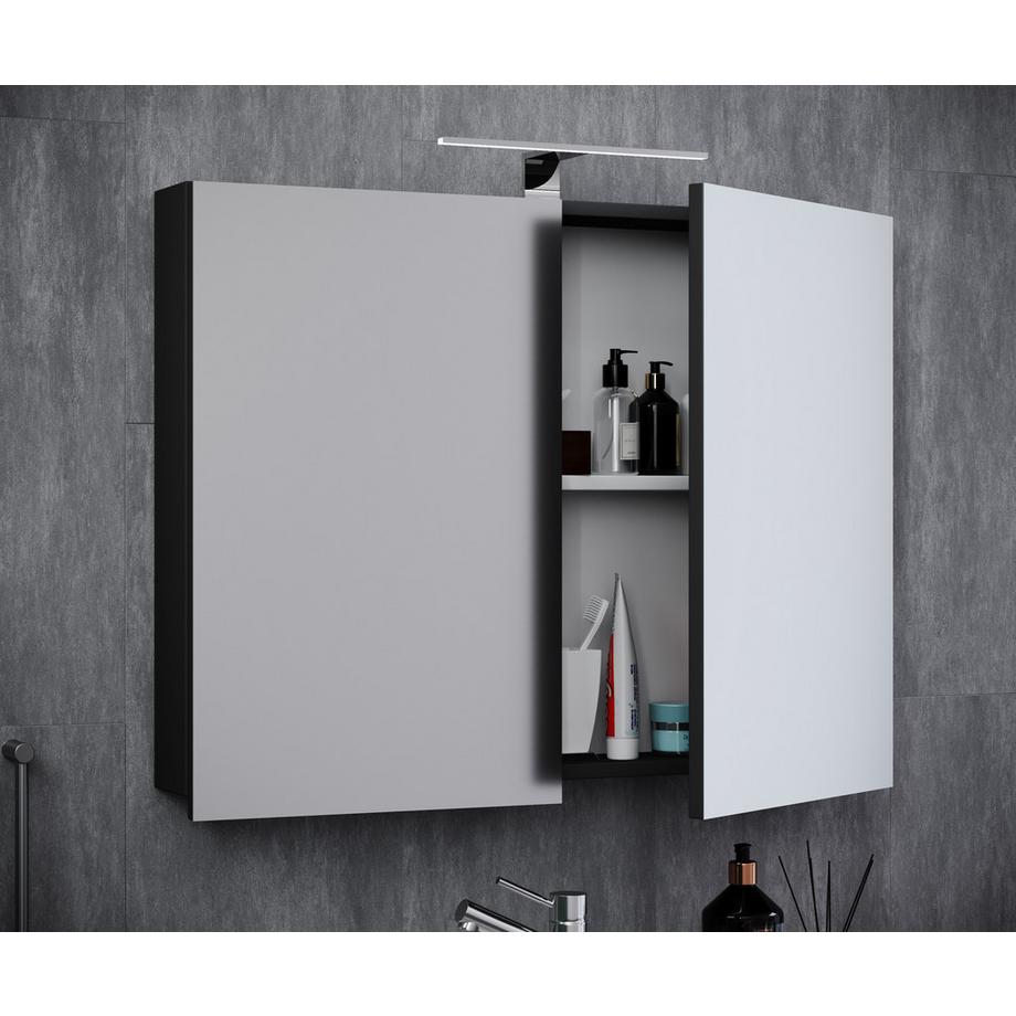 VCM Badschrank zeitlos | Maße ca. H. 59 x B. 60 x T. 12 cm | Zwei Drehtüren | Spiegelschrank - Badinos 59 x 60 cm  