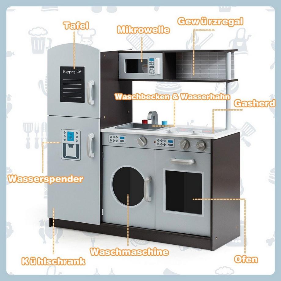 Northix  Cuisine de jeu pour enfants en bois avec évier, robinet et cuisinière avec clics 