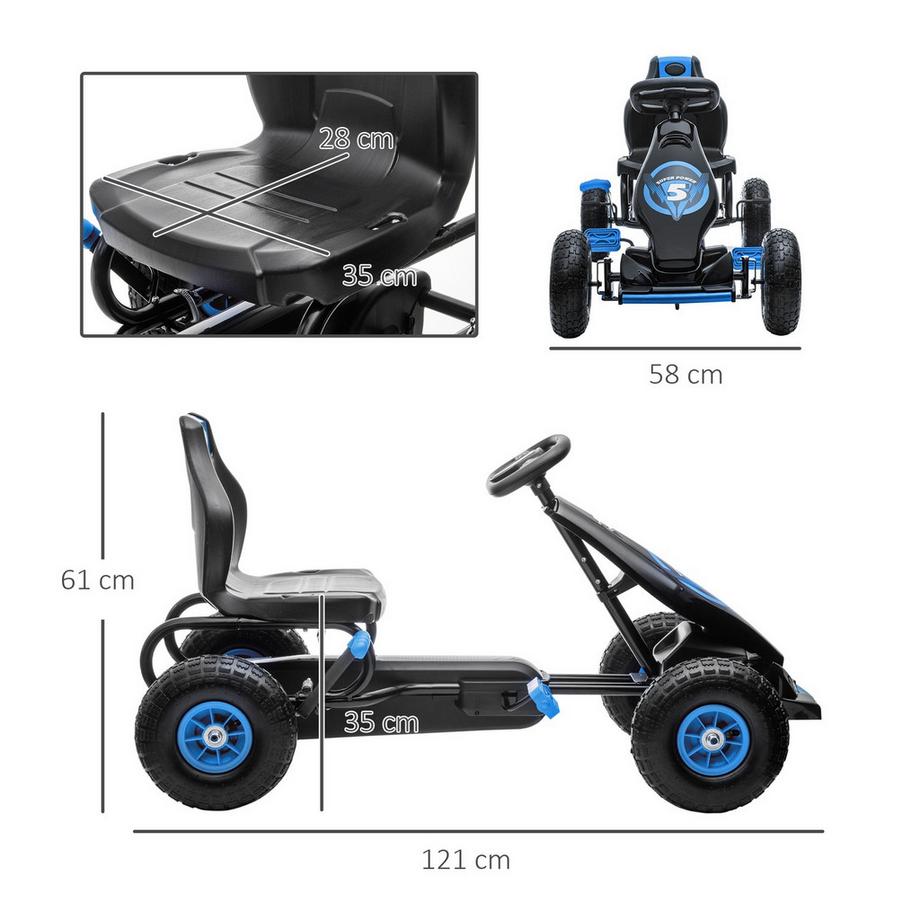 Northio  Gokart Kinderfahrzeug mit verstellbarem Sitz, Gummireifen, Pedal & Handbremse, ab 5 Jahren, Blau+Schwarz 