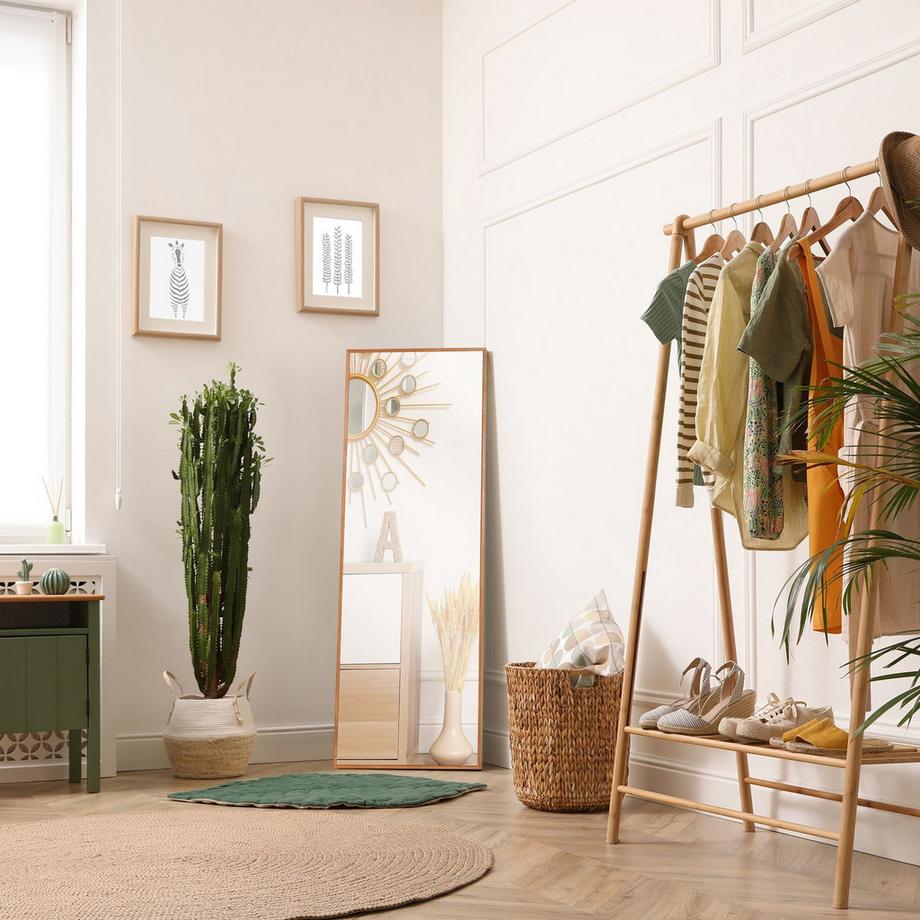 Northio Ganzkörperspiegel Wandspiegel 125X45Cm Mit Holzrahmen, Natur, Für Garderobe Oder Flur  