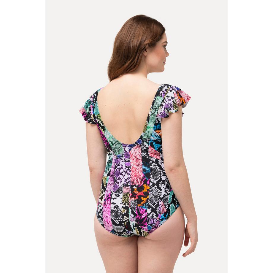 Ulla Popken Maillot de bain mélange d'imprimés bonnets souples Manches papillon  