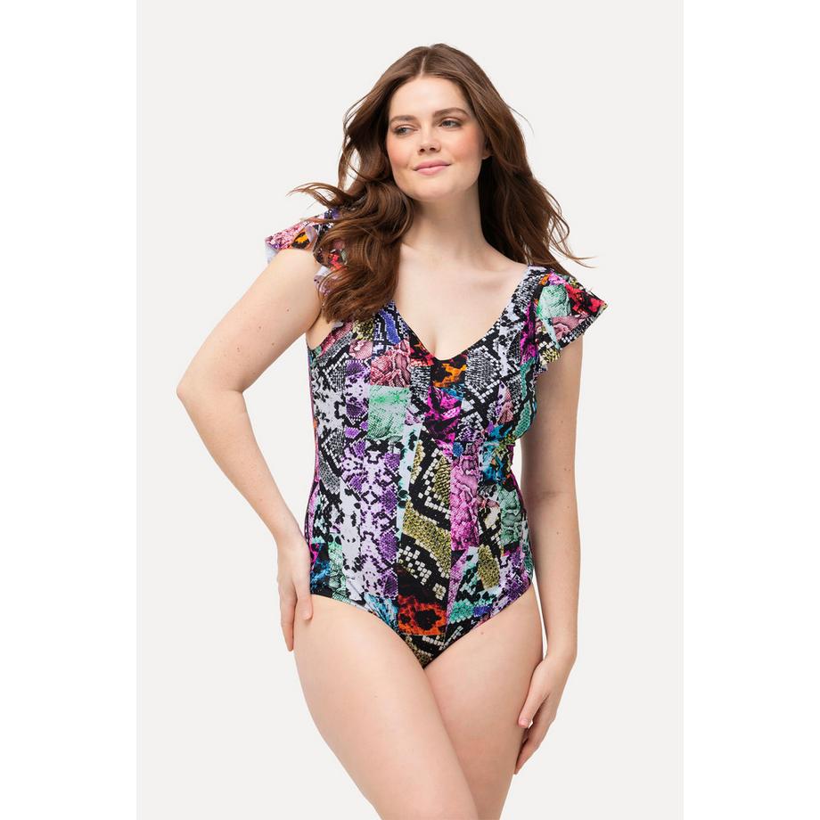 Ulla Popken Maillot de bain mélange d'imprimés bonnets souples Manches papillon  