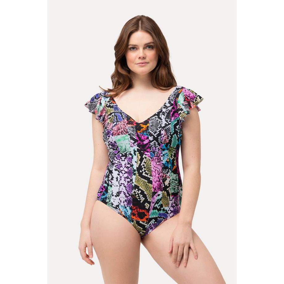 Ulla Popken Maillot de bain mélange d'imprimés bonnets souples Manches papillon  