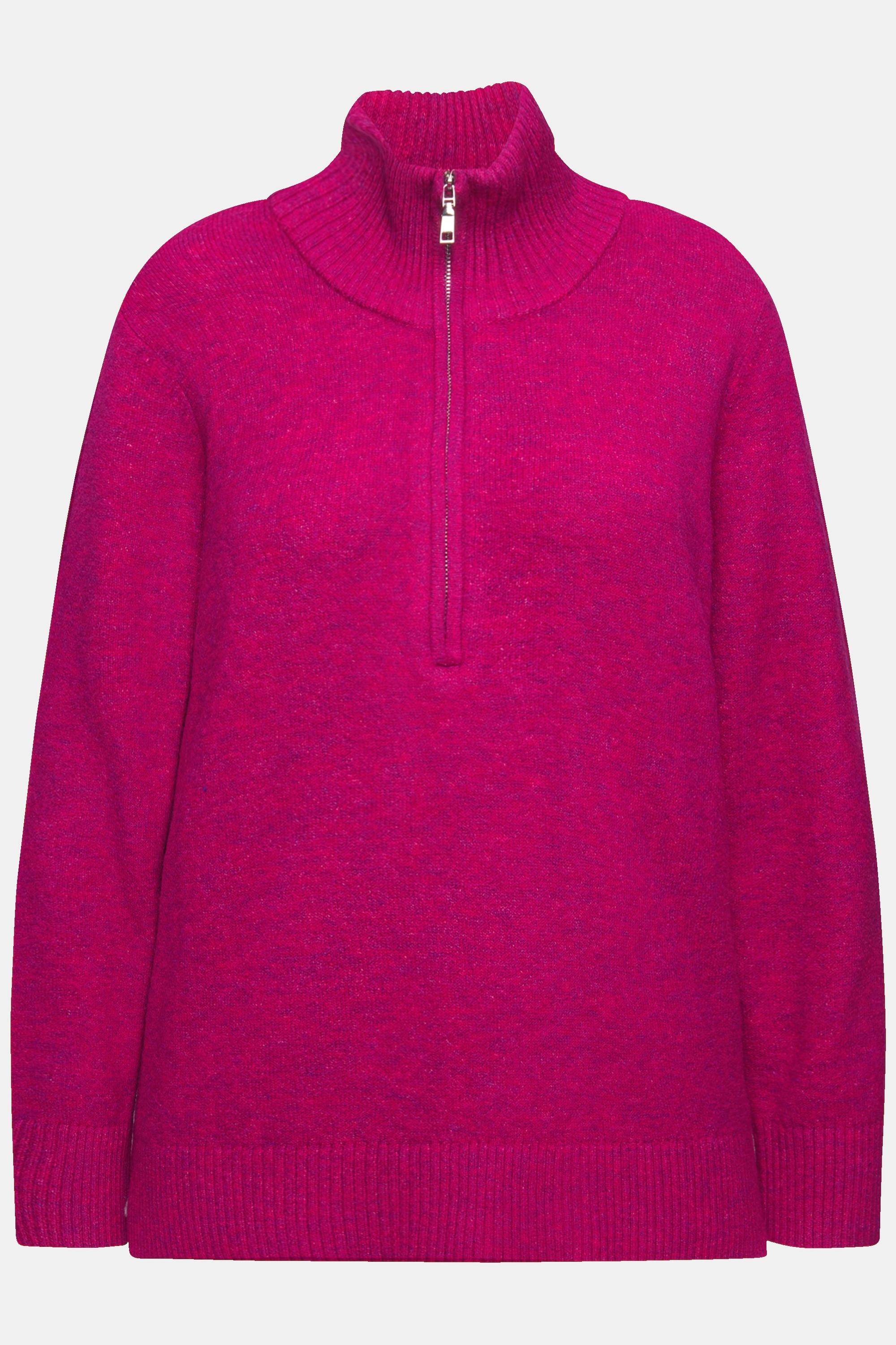 Ulla Popken  Pullover polo con collo alto, zip e maniche lunghe 