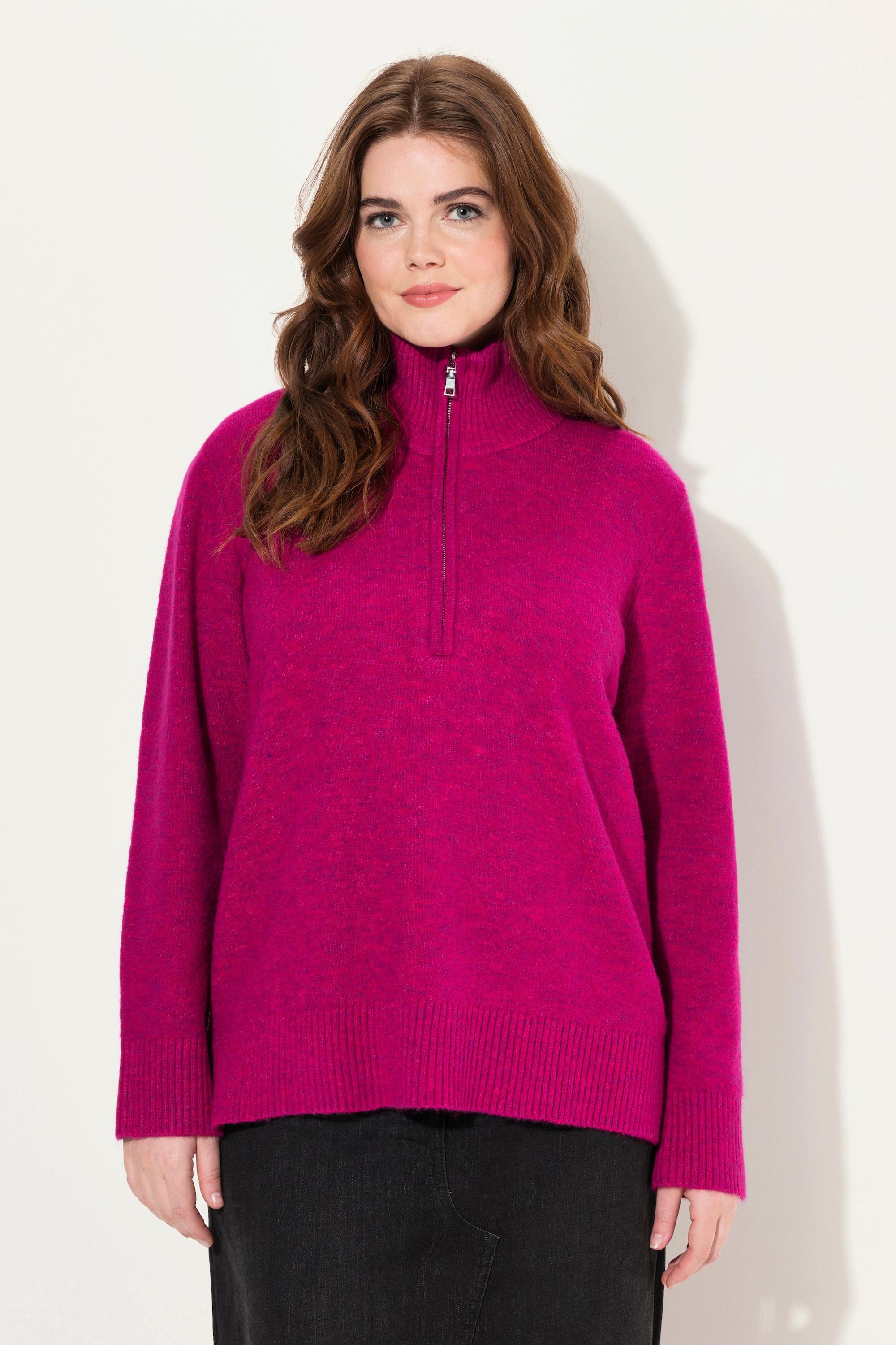 Ulla Popken  Pullover polo con collo alto, zip e maniche lunghe 