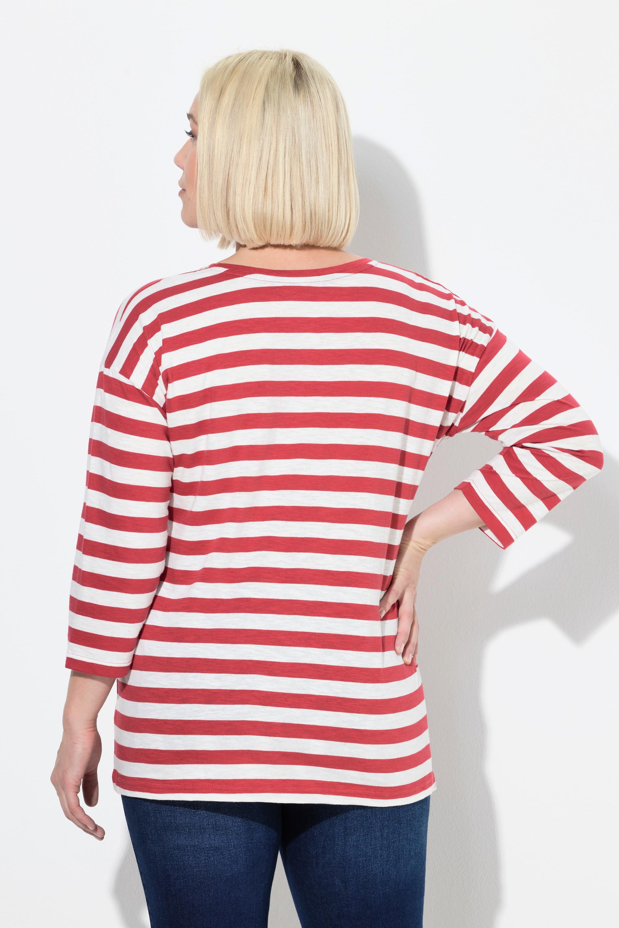 Ulla Popken Oversized Ringel Langarm Rundhals Shirt  