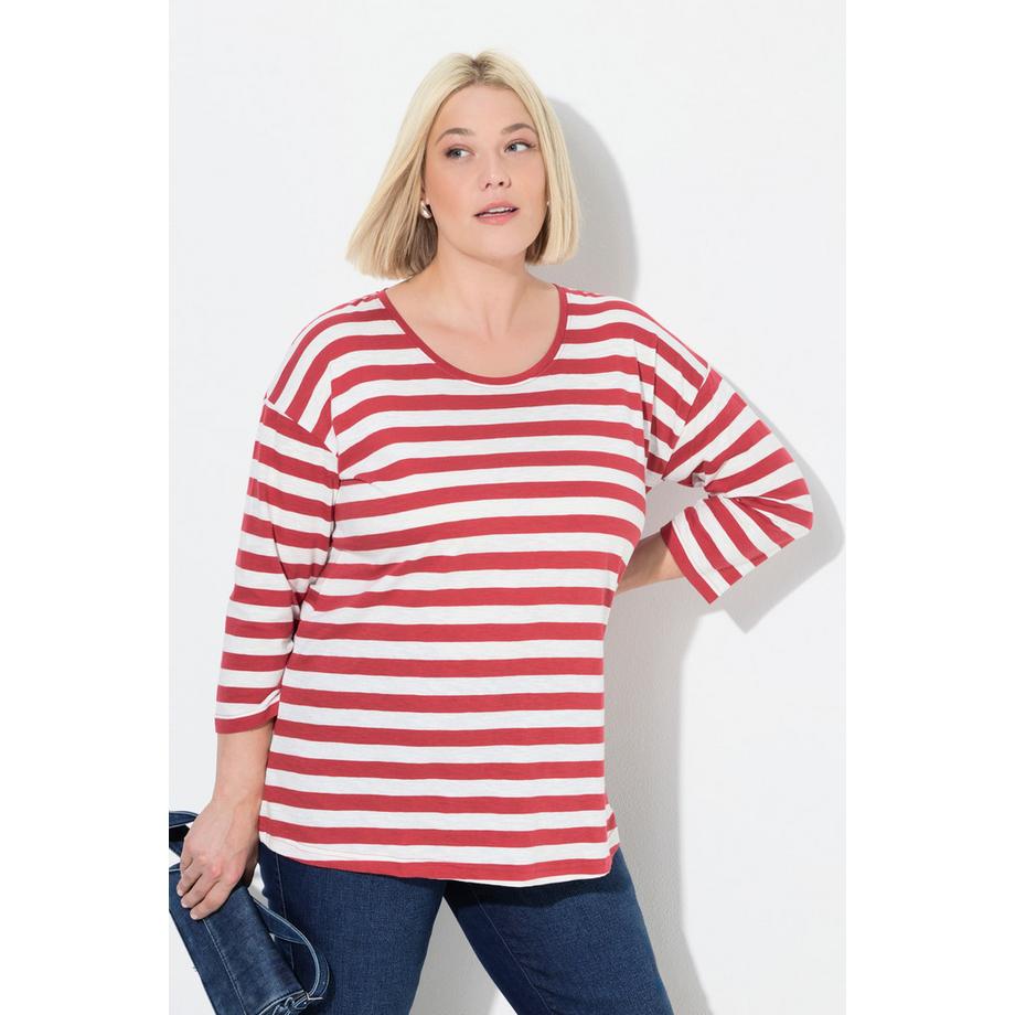 Ulla Popken T-shirt oversize rayé manches longues col rond  