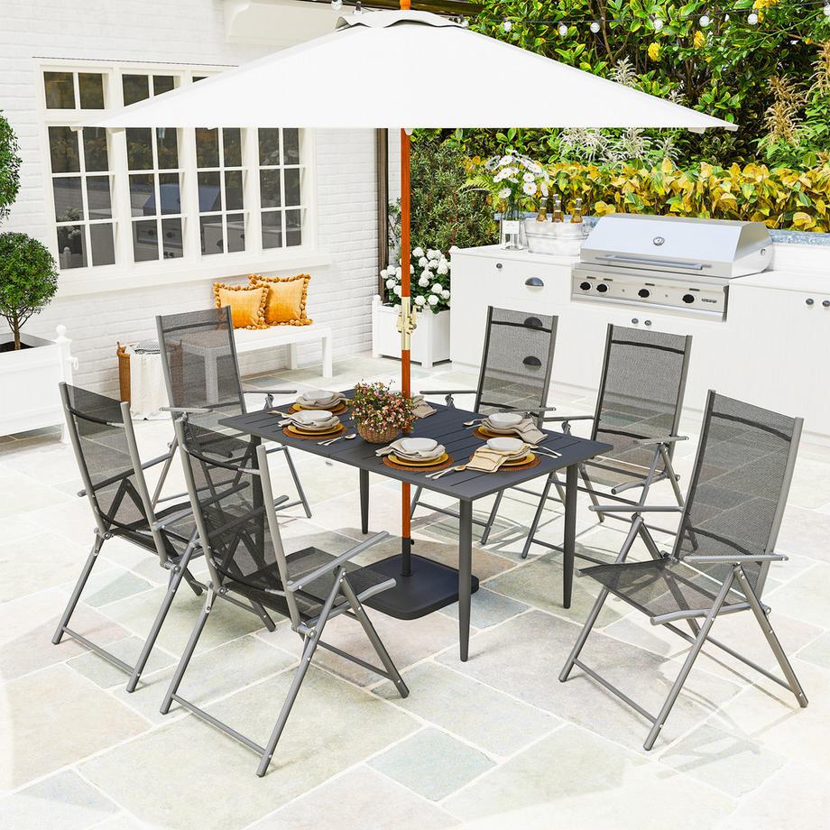 Northio Gartentisch 150x90cm, Wetterfest Balkontisch aus Stahl, Balkontisch mit Schirmloch Lamellendesign Outdoor Campingtisch Beistelltisch, rechteckig Terrassentisch für Garten Balkon Schwarz |  