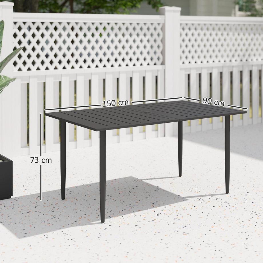 Northio Gartentisch 150x90cm, Wetterfest Balkontisch aus Stahl, Balkontisch mit Schirmloch Lamellendesign Outdoor Campingtisch Beistelltisch, rechteckig Terrassentisch für Garten Balkon Schwarz |  