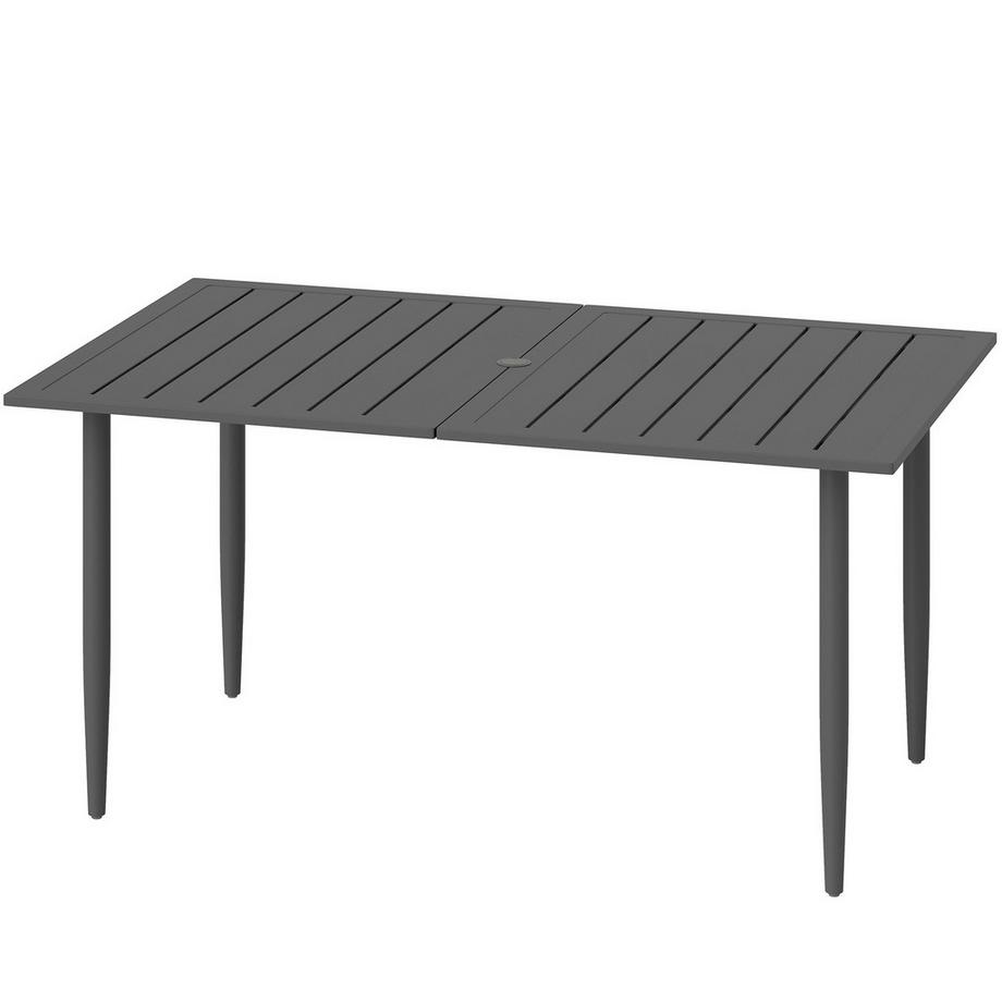 Gartentisch 150x90cm, Wetterfest Balkontisch aus Stahl, Balkontisch mit Schirmloch Lamellendesign Outdoor Campingtisch Beistelltisch, rechteckig Terrassentisch für Garten Balkon Schwarz |