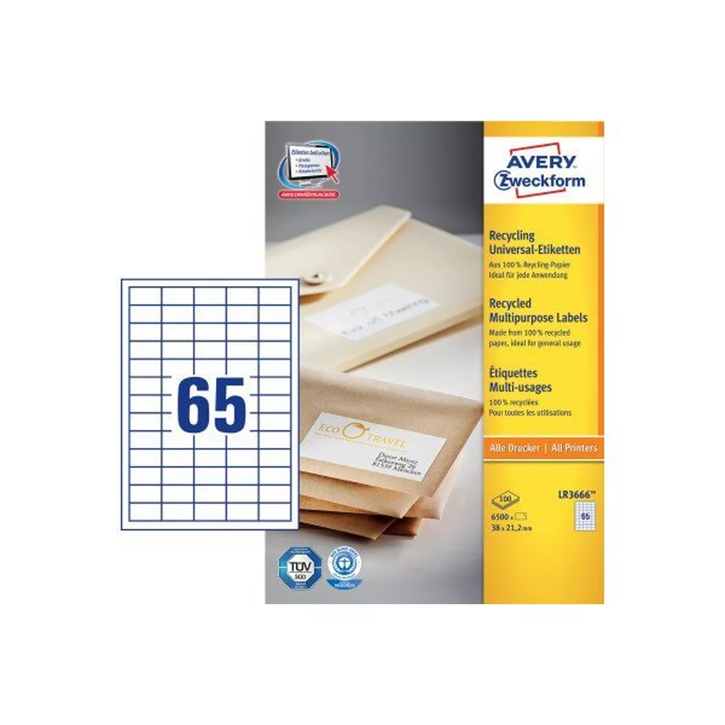 Avery-Zweckform – AVERY ZWECKFORM Etiketten 38×21,2mm, 6500 Stück, One Size, Weiss