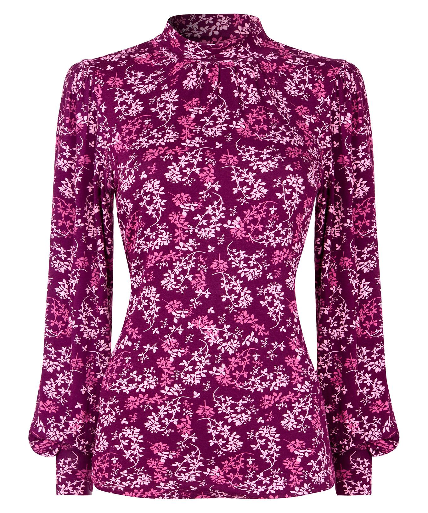 Joe Browns Top in Jersey Floreale Bacca Collo Alto  