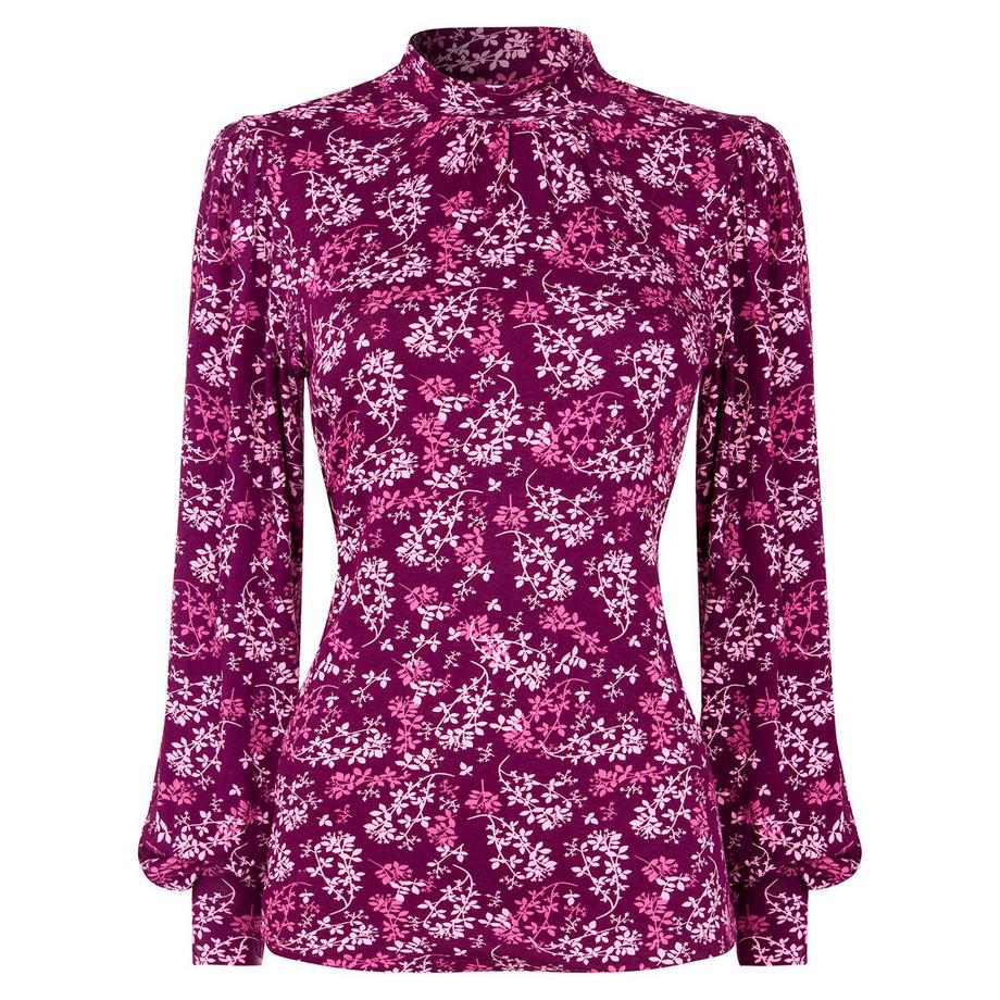 Joe Browns Beerentonfarbenes Blumen-Jersey-Top Hoher Kragen  