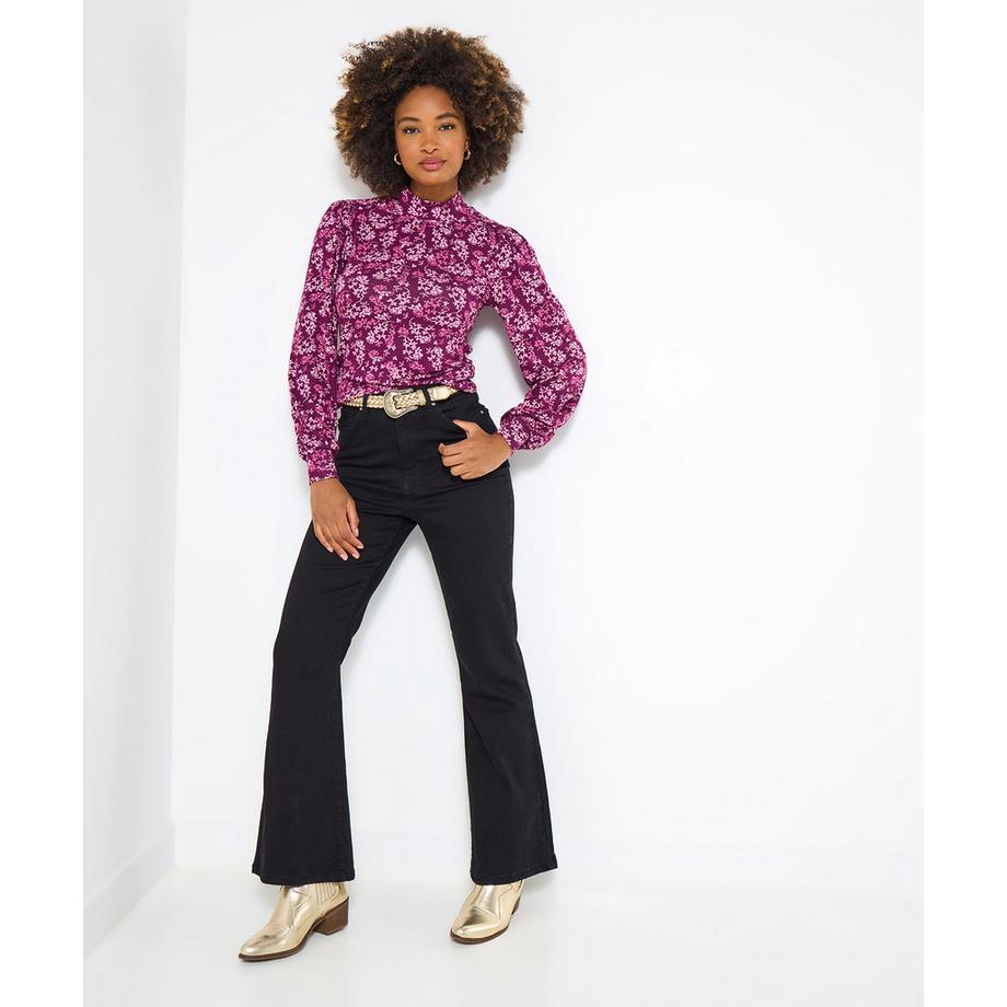 Joe Browns Beerentonfarbenes Blumen-Jersey-Top Hoher Kragen  