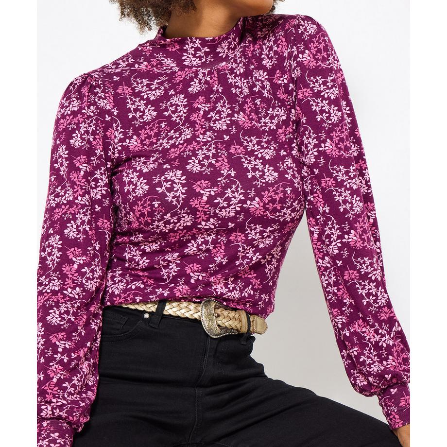 Joe Browns Beerentonfarbenes Blumen-Jersey-Top Hoher Kragen  