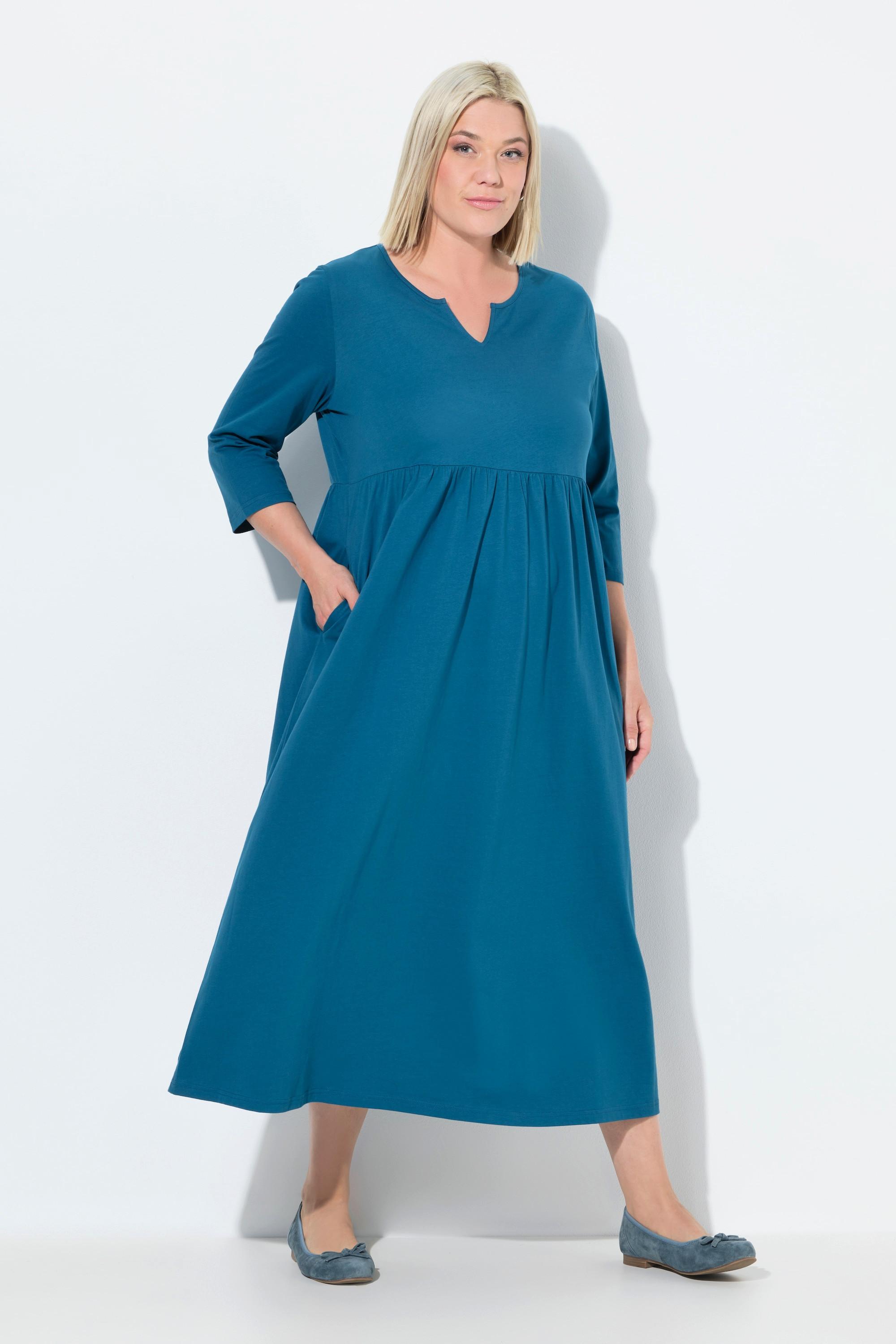 Ulla Popken Robe en jersey Coupe évasée Col tunisien Manches 3/4  