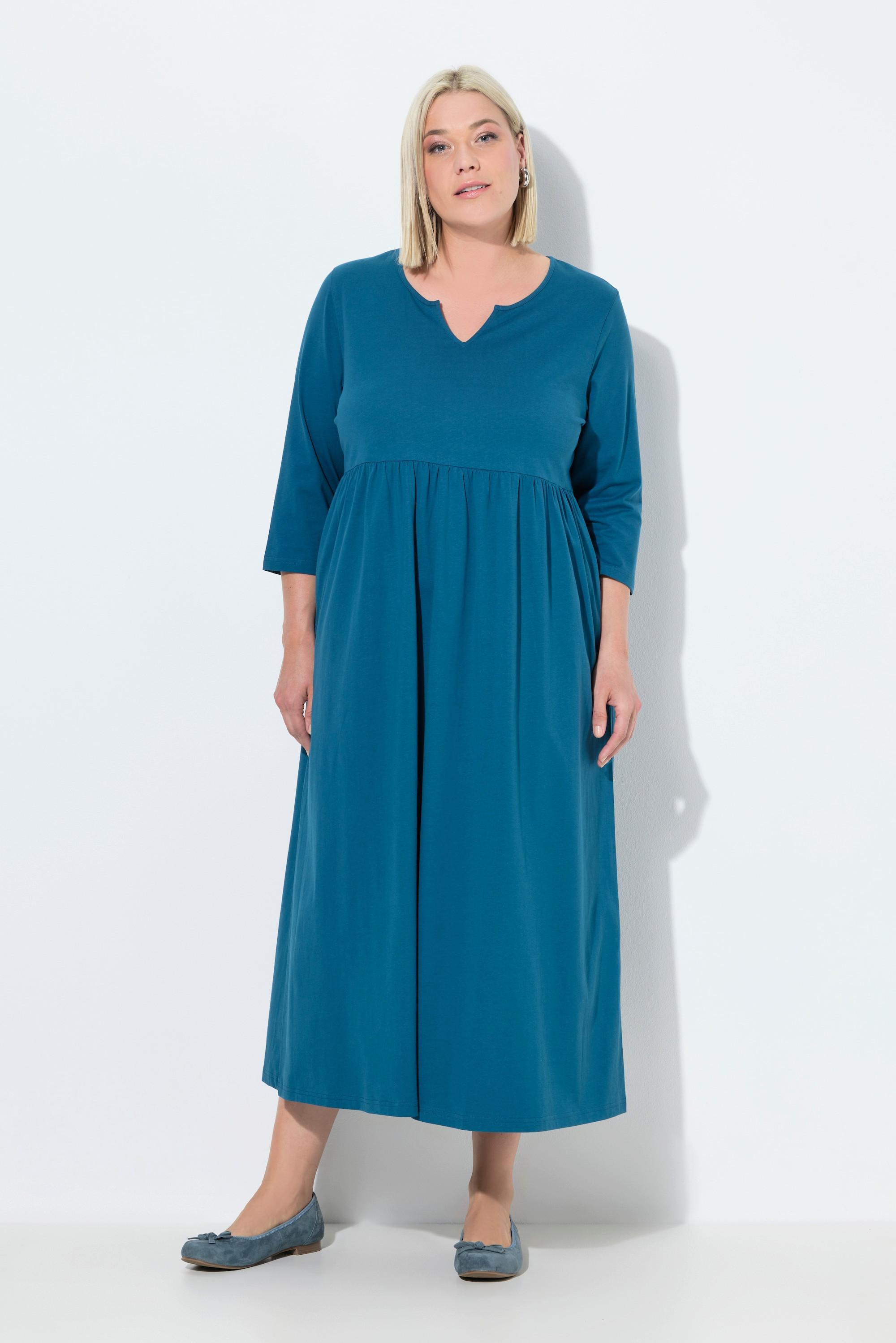 Ulla Popken Robe en jersey Coupe évasée Col tunisien Manches 3/4  