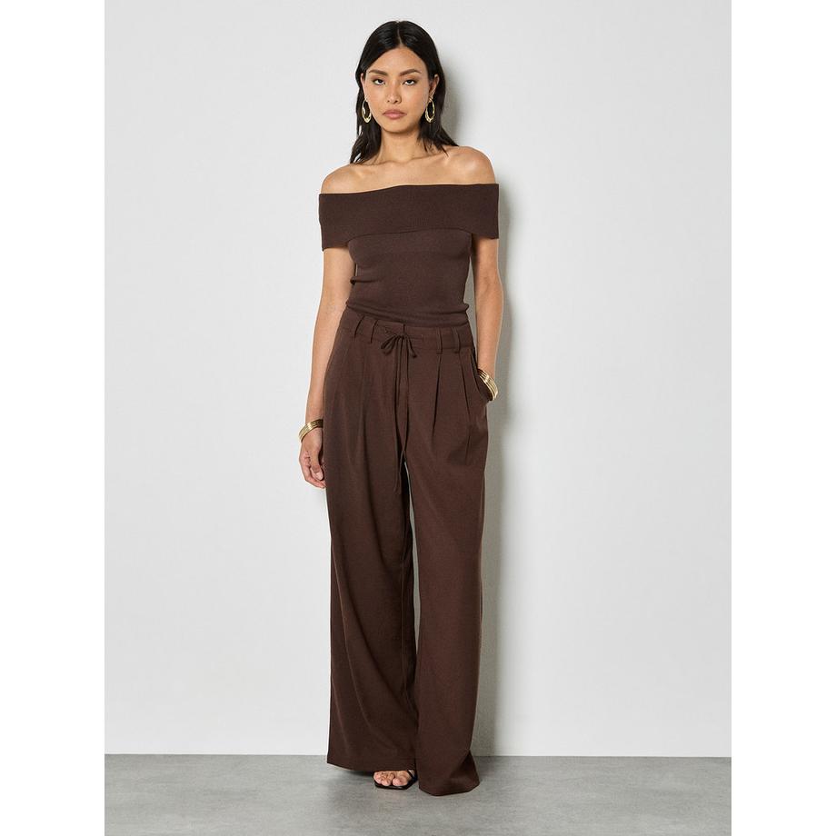 APRICOT Top Bardot a costine in maglia  