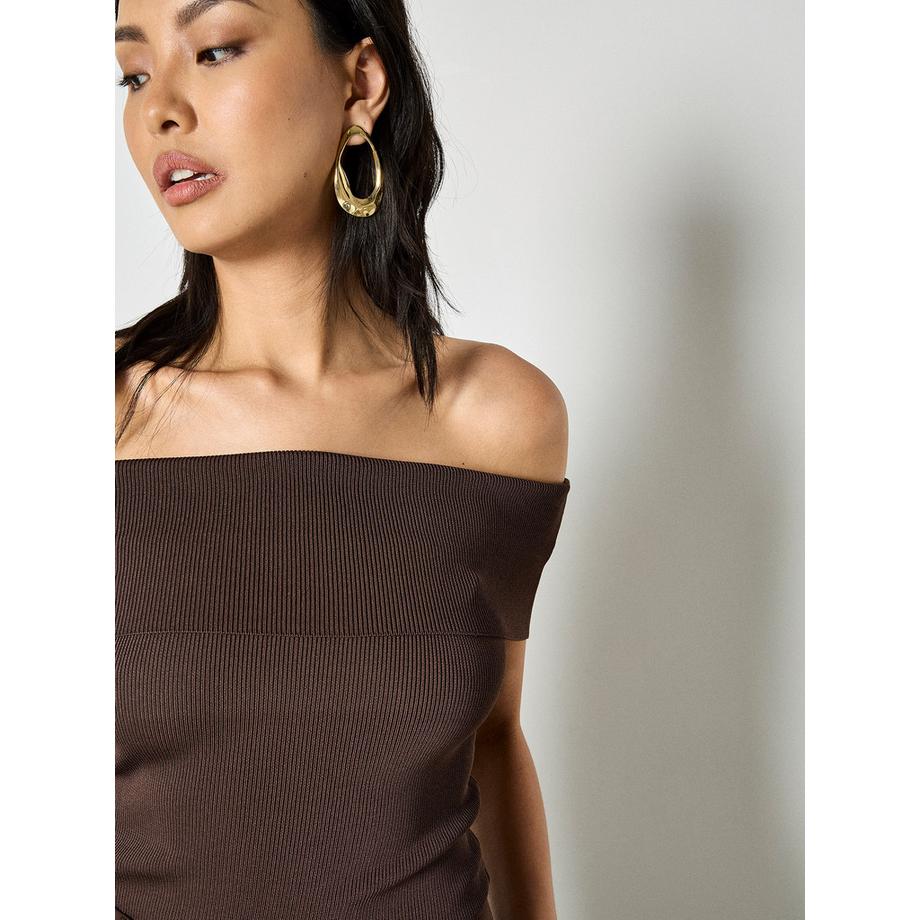 APRICOT Top Bardot a costine in maglia  