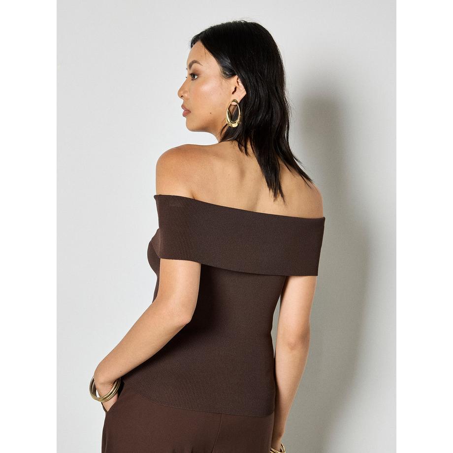 APRICOT Top Bardot a costine in maglia  
